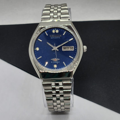 Vintage 1982 Original Citizen Automatic Cal. 8200 Blue Face 21 Jewels Day-Date Japanese Men's Wrist Watch EG54