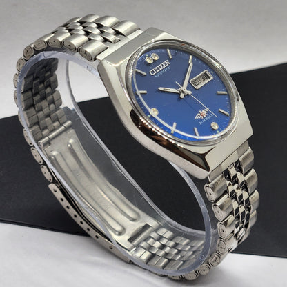 Vintage 1982 Original Citizen Automatic Cal. 8200 Blue Face 21 Jewels Day-Date Japanese Men's Wrist Watch EG54