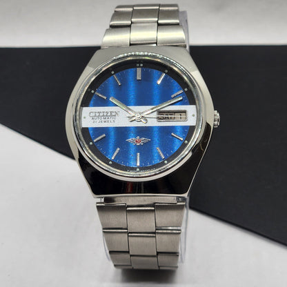 Vintage 1981 Original Citizen Automatic Cal. 8200 Blue Face 21 Jewels Day-Date Japanese Men's Wrist Watch EG66