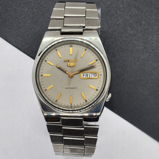 Vintage 1979 Original Seiko 5 Automatic 6309-8350 Gray Face 21 Jewels Day-Date Japanese Men's Wrist Watch EG67