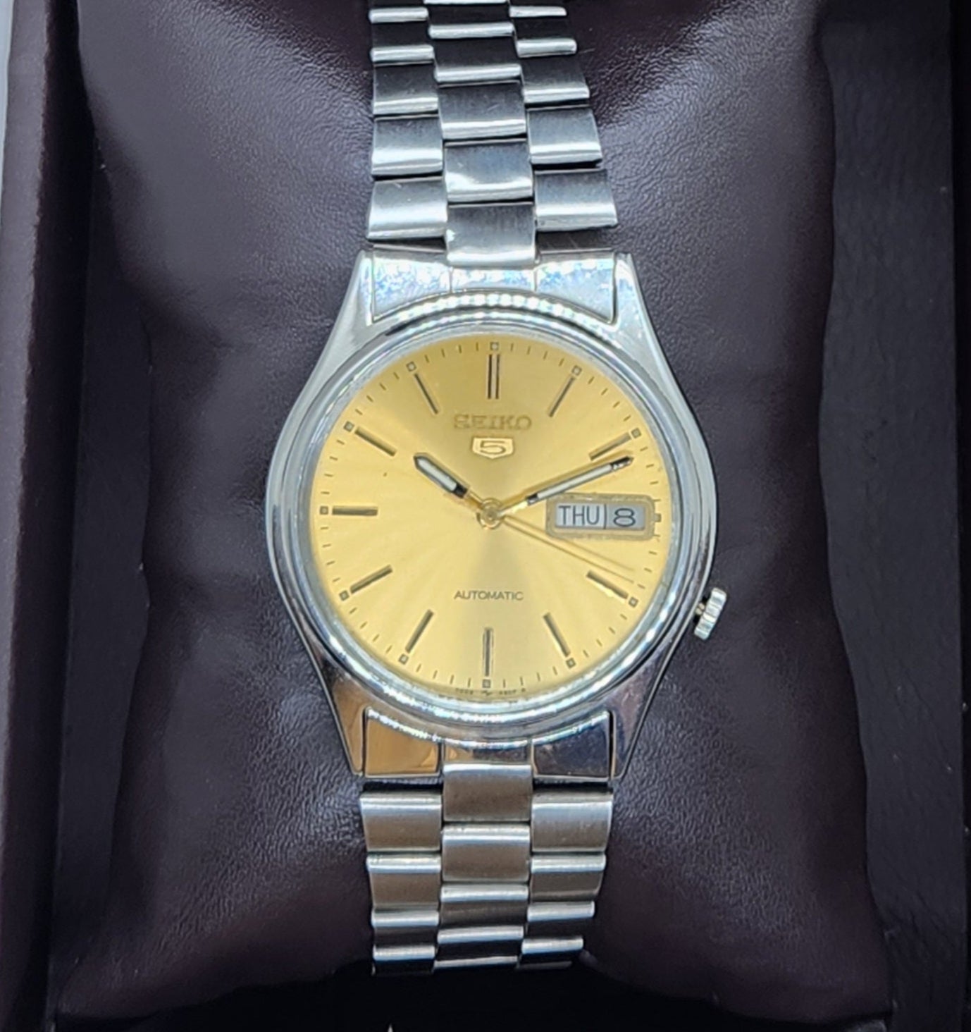 Vintage 1979 Original Seiko 5 Automatic 7009-3101 Golden Face 17 Jewels Day-Date Japanese Men's Wrist Watch EG69