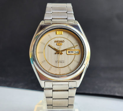 Vintage 1997 Original Seiko 5 Automatic 7S26-8760 Grey Face 21 Jewels Day-Date Japanese Men's Wrist Watch EG82