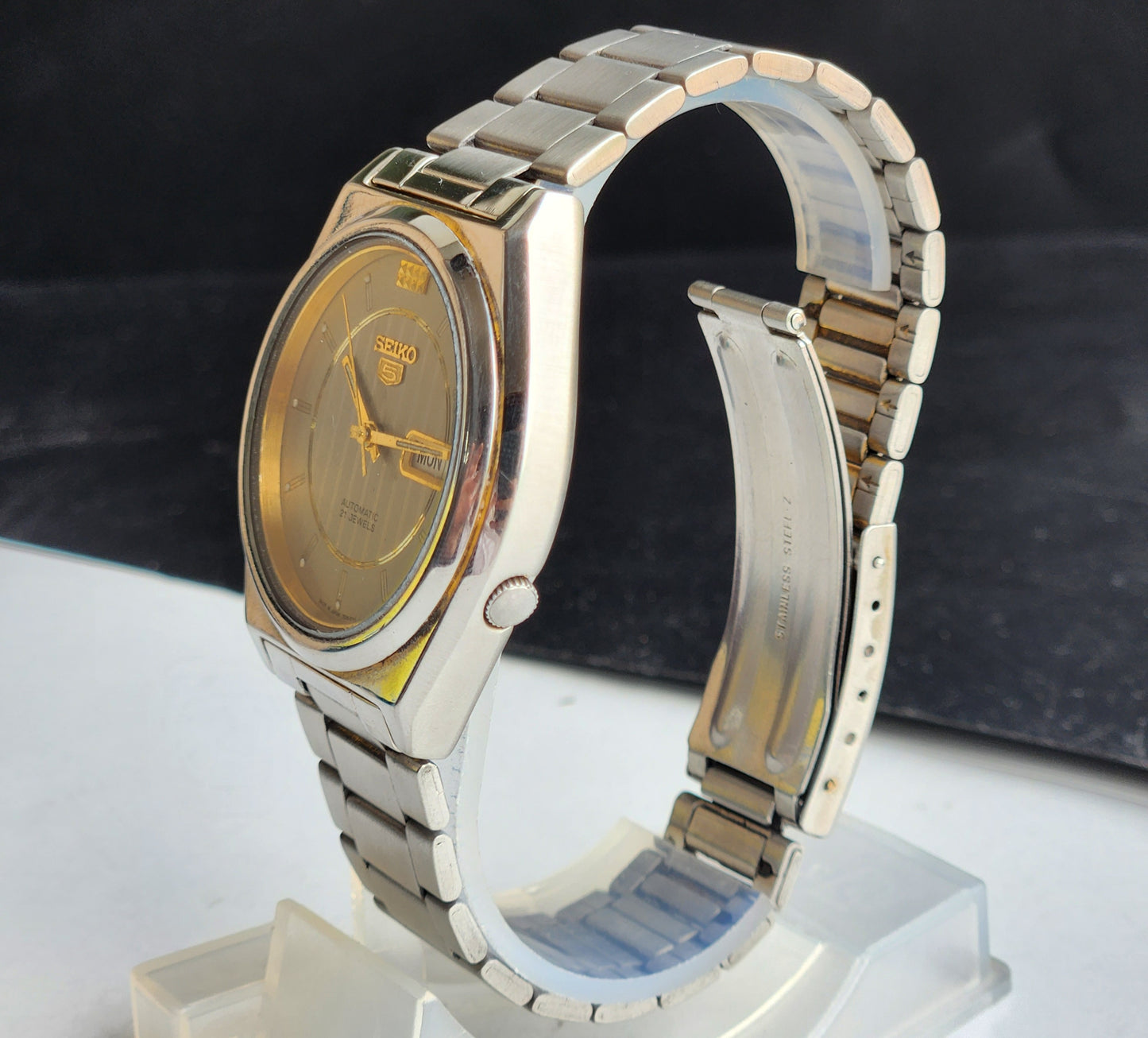 Vintage 1997 Original Seiko 5 Automatic 7S26-8760 Grey Face 21 Jewels Day-Date Japanese Men's Wrist Watch EG82