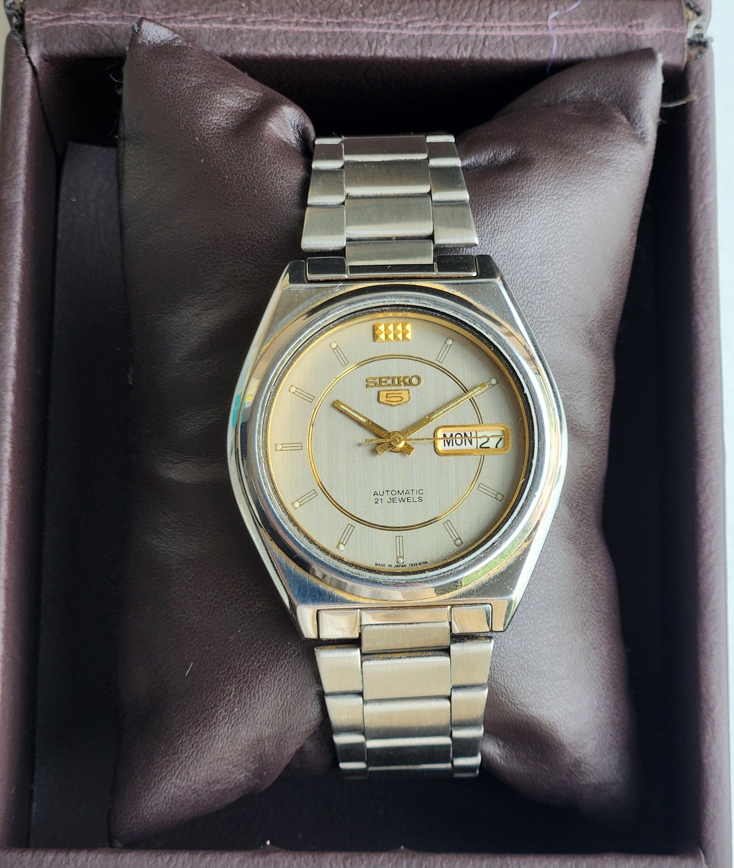 Vintage 1997 Original Seiko 5 Automatic 7S26-8760 Grey Face 21 Jewels Day-Date Japanese Men's Wrist Watch EG82