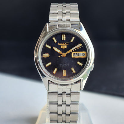 Vintage 1979 Original Seiko 5 Automatic 7009-6001 Black Face 17 Jewels Day-Date Japanese Men's Wrist Watch EG88