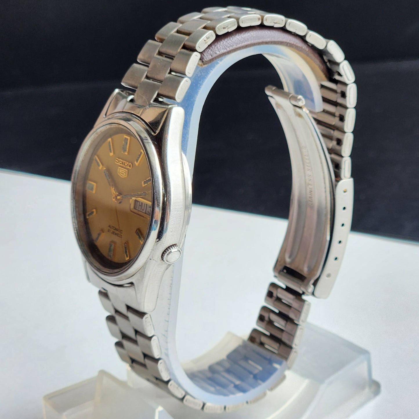 Vintage 1971 Original Seiko 5 Automatic 7019-8180 Golden Face 21 Jewels Day-Date Japanese Men's Wrist Watch EG89