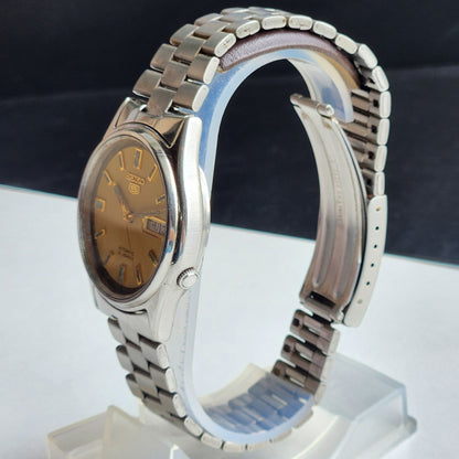 Vintage 1971 Original Seiko 5 Automatic 7019-8180 Golden Face 21 Jewels Day-Date Japanese Men's Wrist Watch EG89