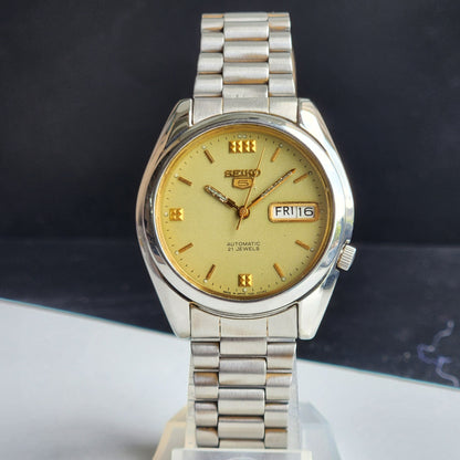 Vintage 2000 Original Seiko 5 Automatic 7S26-0070 Green Face 21 Jewels Day-Date Japanese Men's Wrist Watch EG90