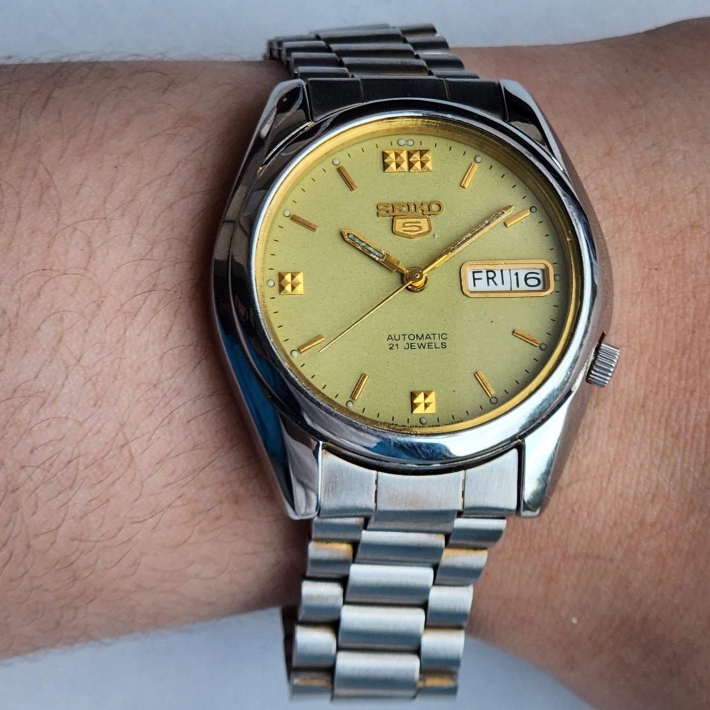 Vintage 2000 Original Seiko 5 Automatic 7S26-0070 Green Face 21 Jewels Day-Date Japanese Men's Wrist Watch EG90