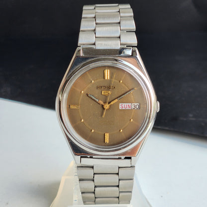 Vintage 1976 Original Seiko 5 Automatic 6309-8970 Brown Face 21 Jewels Day-Date Japanese Men's Wrist Watch EG100