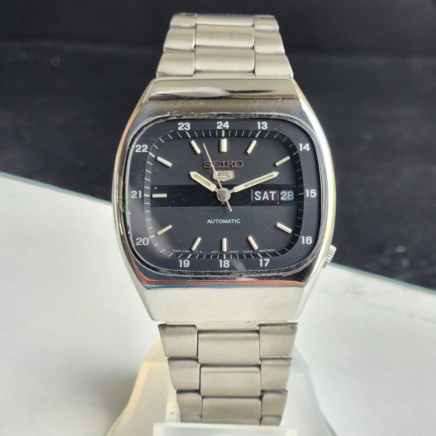 Vintage 1983 Original Seiko 5 Automatic 6309-532A Black Face 17 Jewels Day-Date Japanese Men's Wrist Watch EG103