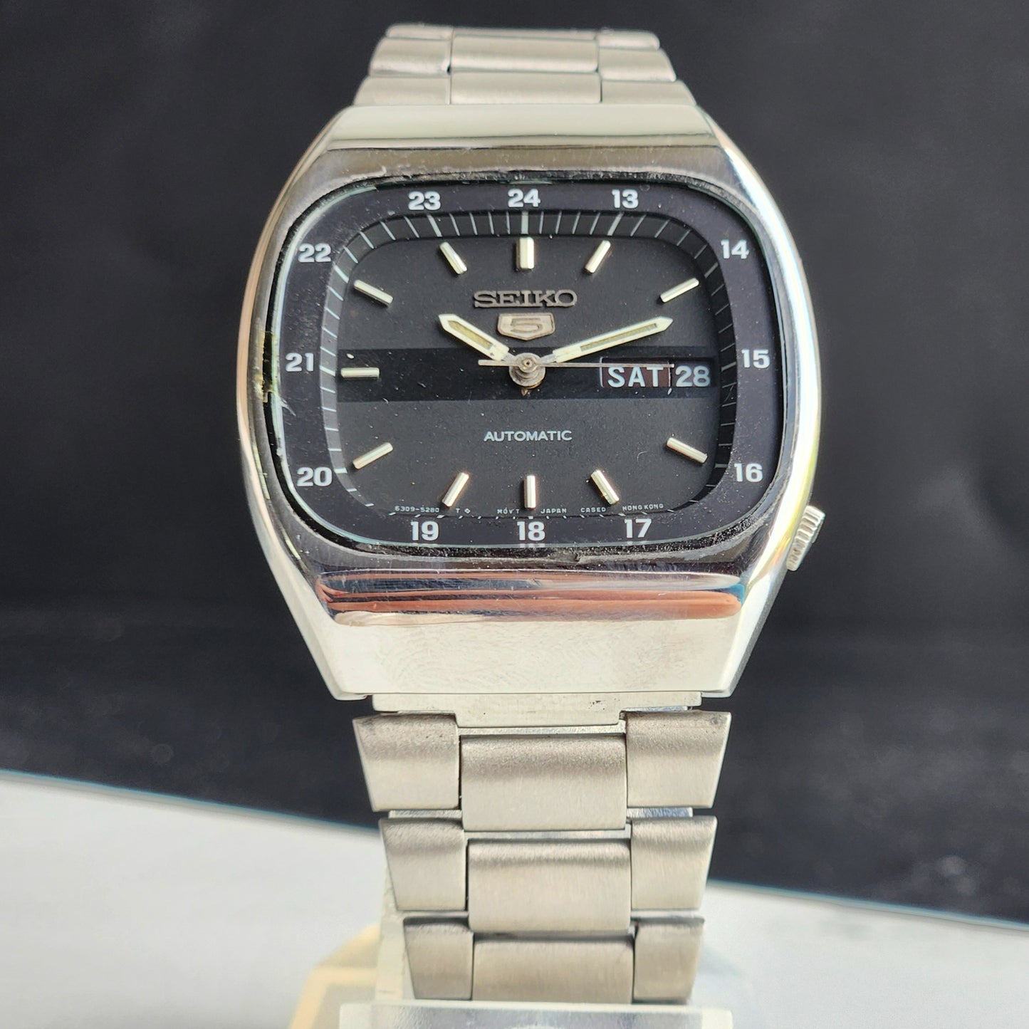 Vintage 1983 Original Seiko 5 Automatic 6309-532A Black Face 17 Jewels Day-Date Japanese Men's Wrist Watch EG103