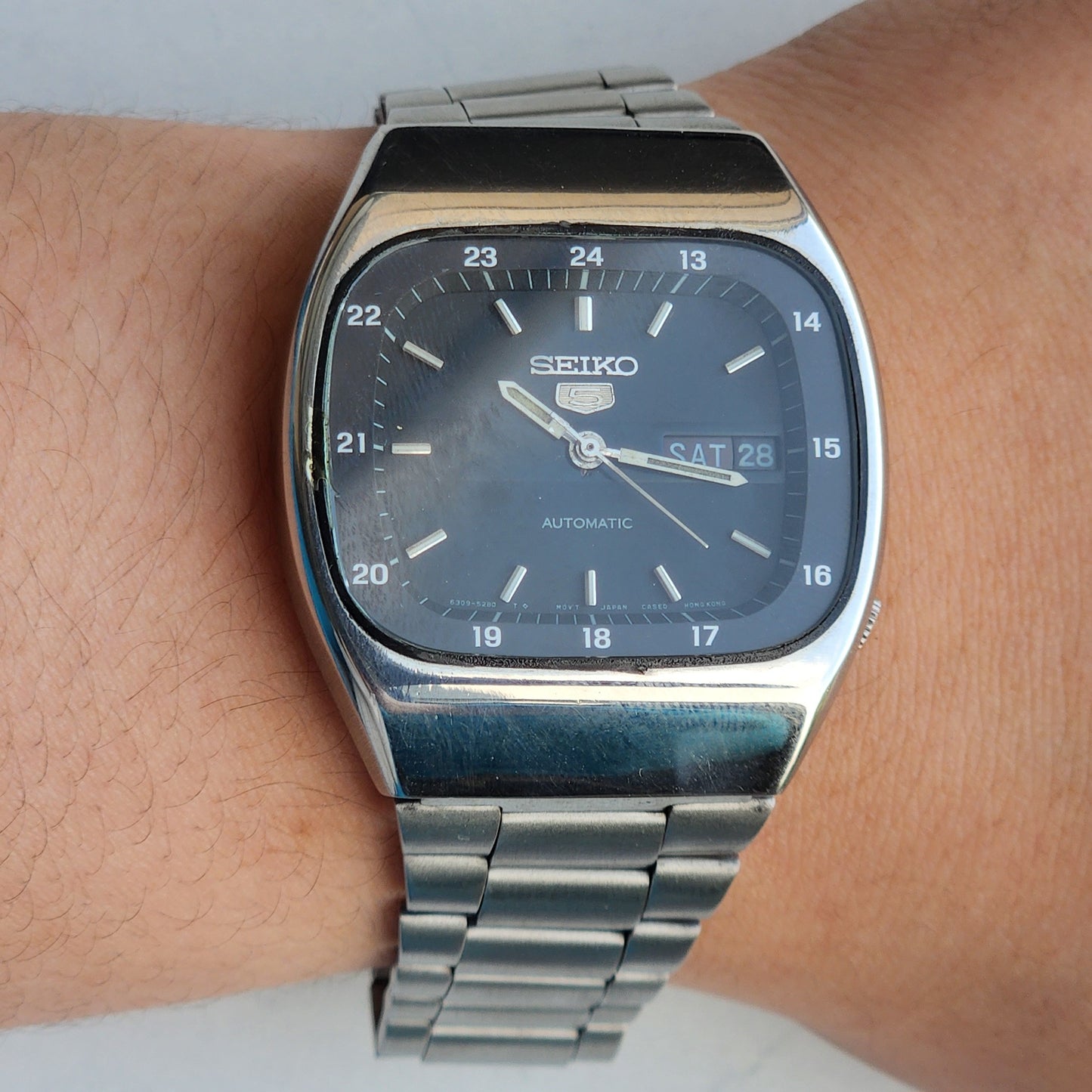 Vintage 1983 Original Seiko 5 Automatic 6309-532A Black Face 17 Jewels Day-Date Japanese Men's Wrist Watch EG103
