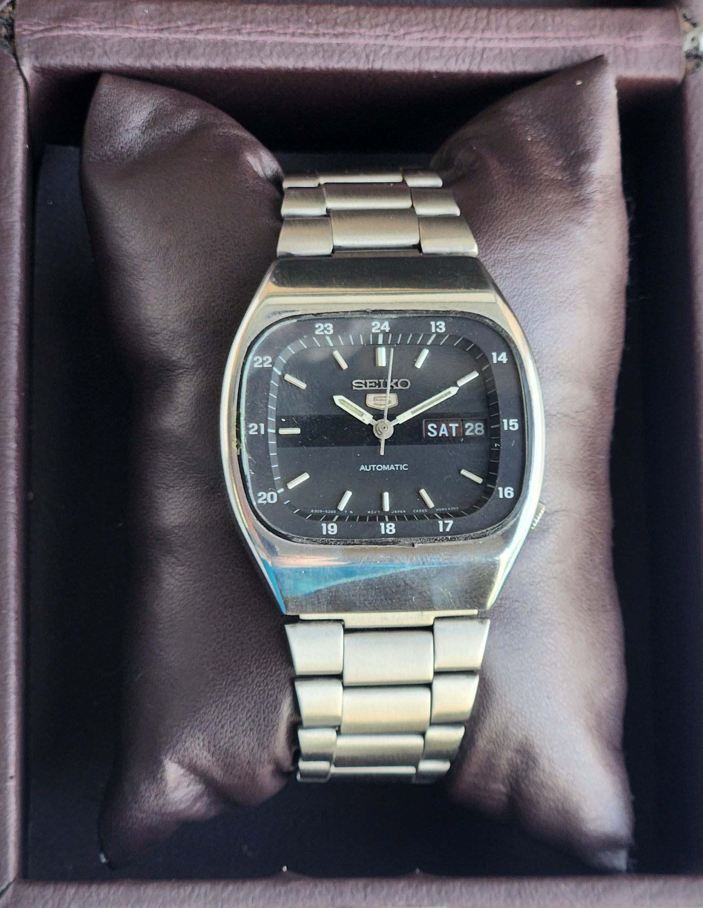 Vintage 1983 Original Seiko 5 Automatic 6309-532A Black Face 17 Jewels Day-Date Japanese Men's Wrist Watch EG103