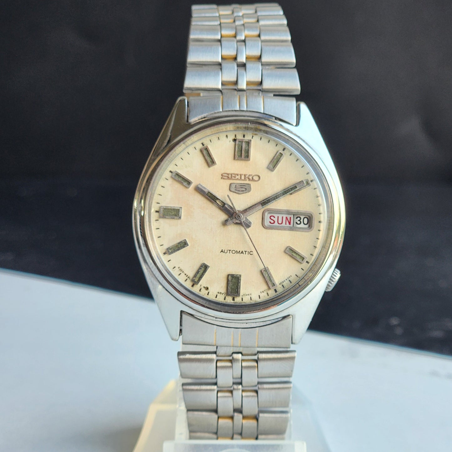 Vintage 1981 Original Seiko 5 Automatic 6309-7150 Black Face 17 Jewels Day-Date Japanese Men's Wrist Watch EG104
