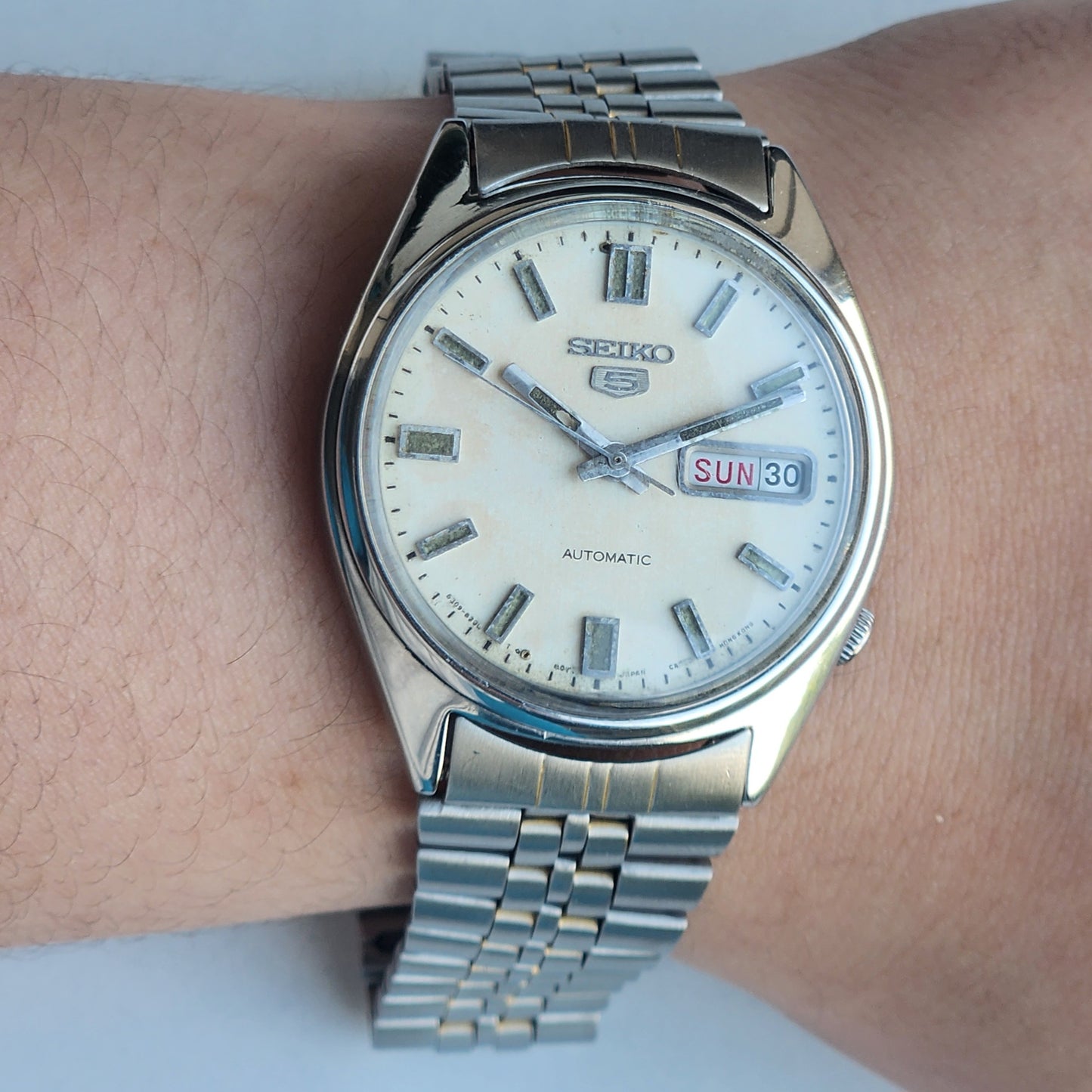 Vintage 1981 Original Seiko 5 Automatic 6309-7150 Black Face 17 Jewels Day-Date Japanese Men's Wrist Watch EG104