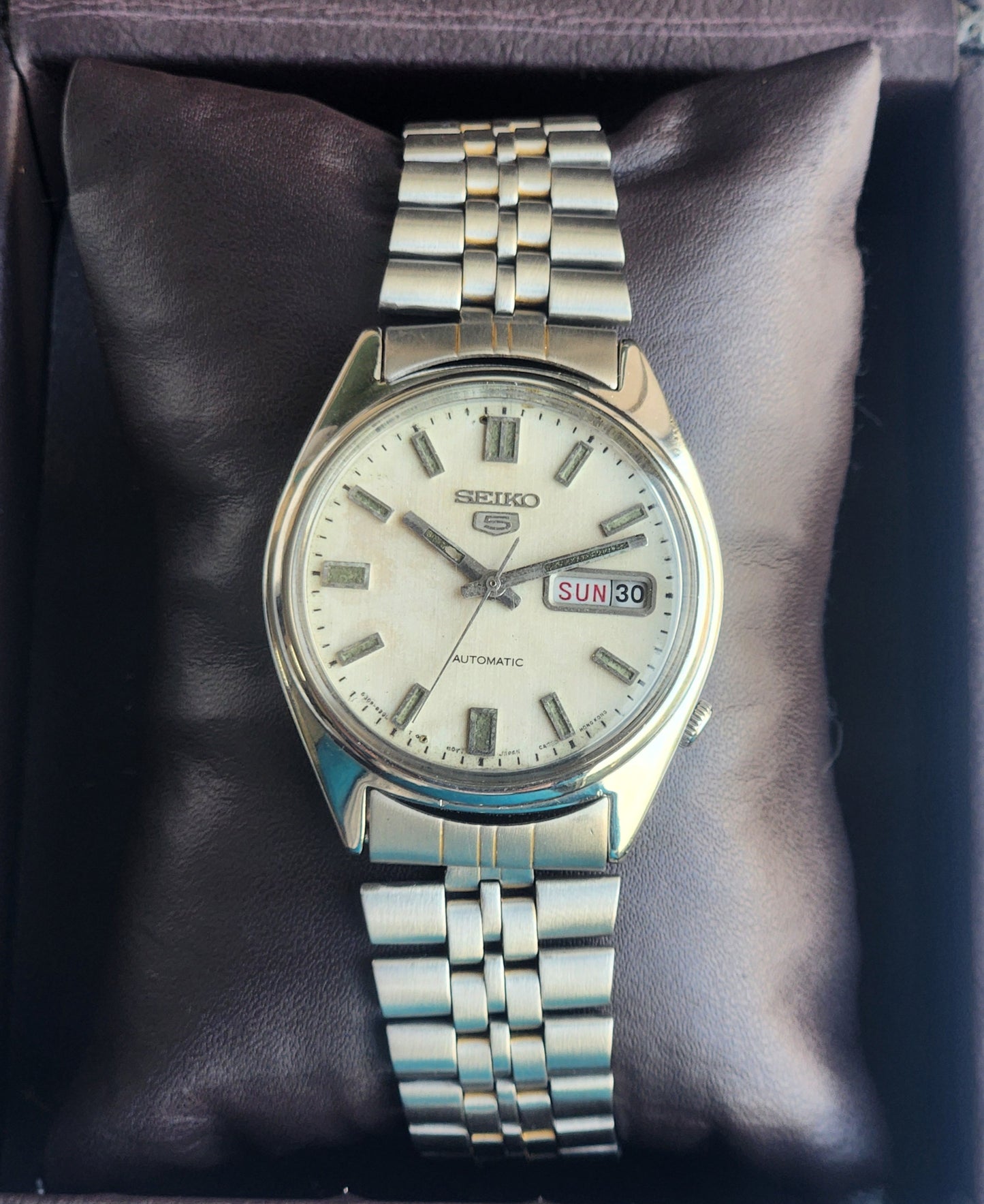 Vintage 1981 Original Seiko 5 Automatic 6309-7150 Black Face 17 Jewels Day-Date Japanese Men's Wrist Watch EG104
