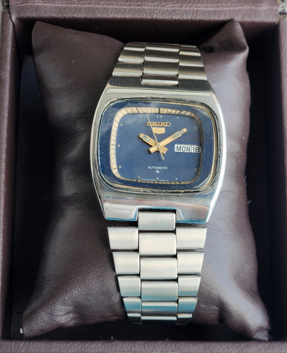 Vintage 1978 Original Seiko 5 Automatic 6309-508A Blue Face 17 Jewels Day-Date Japanese Men's Wrist Watch EG106