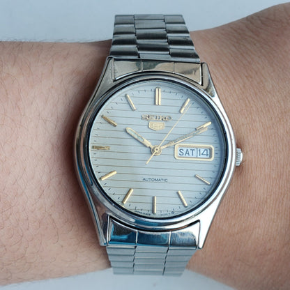 Vintage 1976 Original Seiko 5 Automatic 6309-8920 Grey Face 17 Jewels Day-Date Japanese Men's Wrist Watch EG107