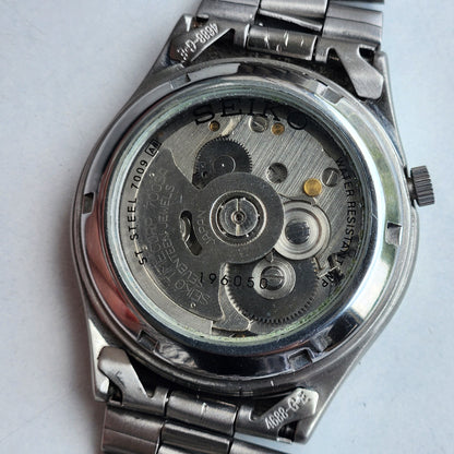 Vintage Original Seiko 5 Automatic 7009 Blue Face 17 Jewels Exhibition Back Day-Date Japanese Men's Wrist Watch EG141
