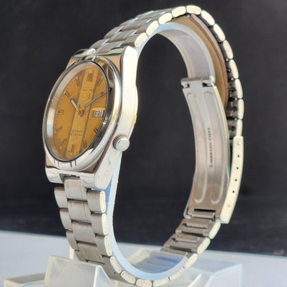 Vintage Original Seiko 5 Automatic 7S26-01Z1 Golden Face 21 Jewels Exhibition Back Day-Date Japanese Men's Wrist Watch EG144