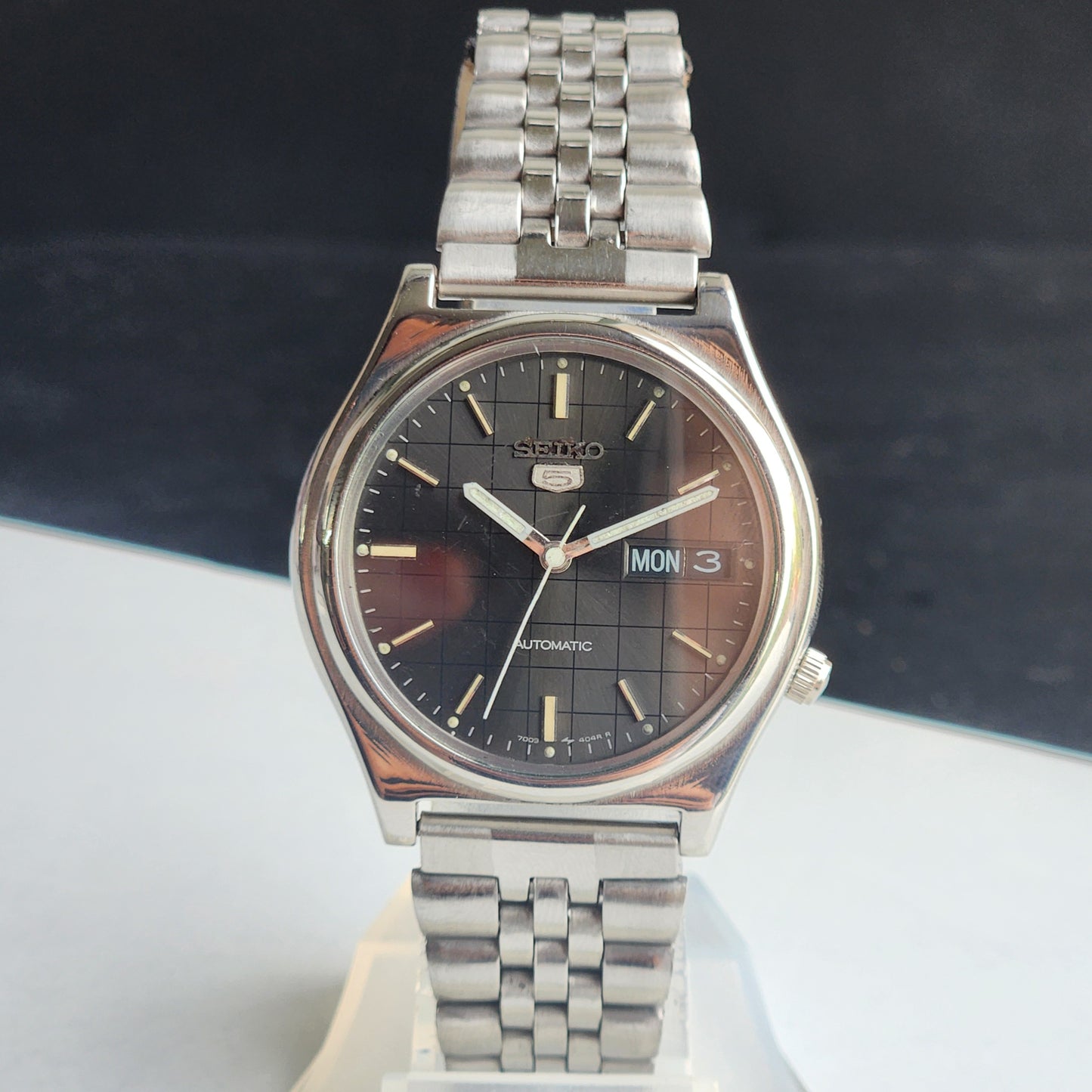 Vintage 1980 Original Seiko 5 Automatic 7009-3161  Black Face 17 Jewels Day-Date Japanese Men's Wrist Watch EG116