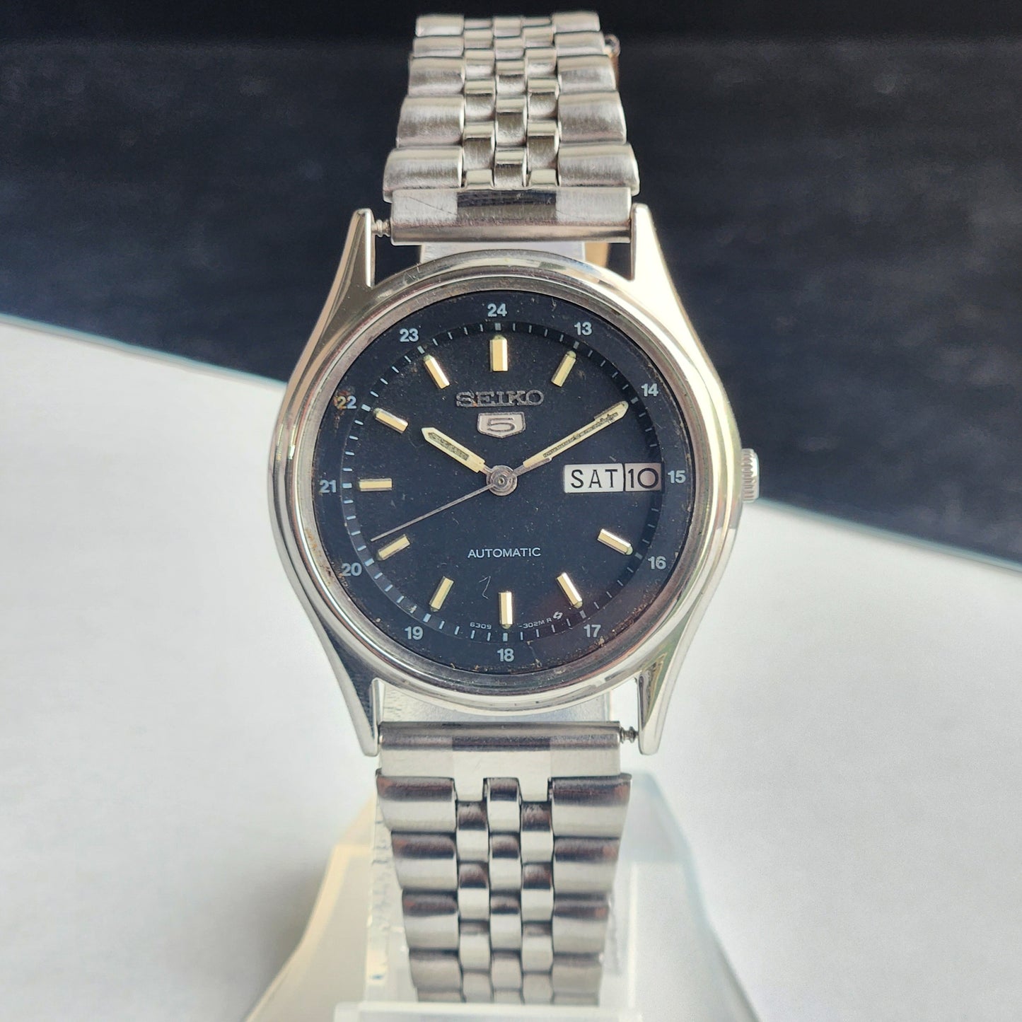 Vintage 1983 Original Seiko 5 Automatic 6309-8920  Black Face 17 Jewels Day-Date Japanese Men's Wrist Watch EG123