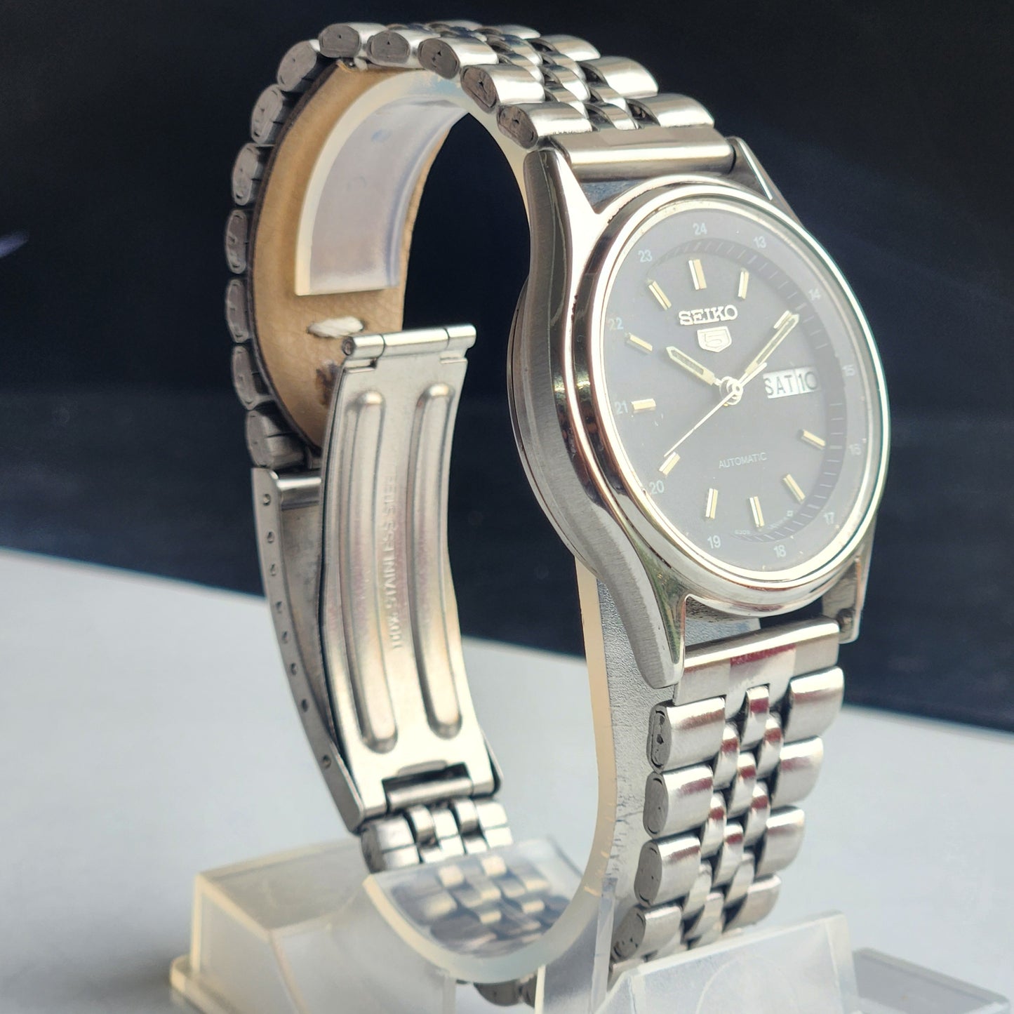 Vintage 1983 Original Seiko 5 Automatic 6309-8920  Black Face 17 Jewels Day-Date Japanese Men's Wrist Watch EG123