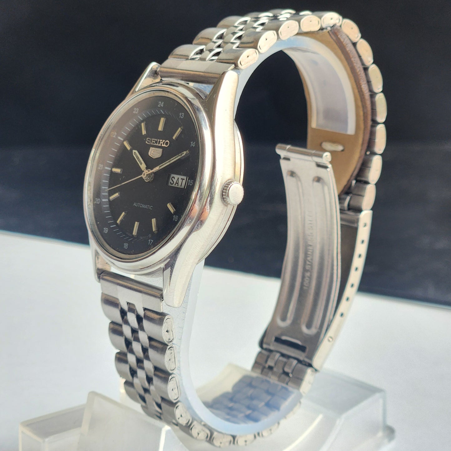 Vintage 1983 Original Seiko 5 Automatic 6309-8920  Black Face 17 Jewels Day-Date Japanese Men's Wrist Watch EG123