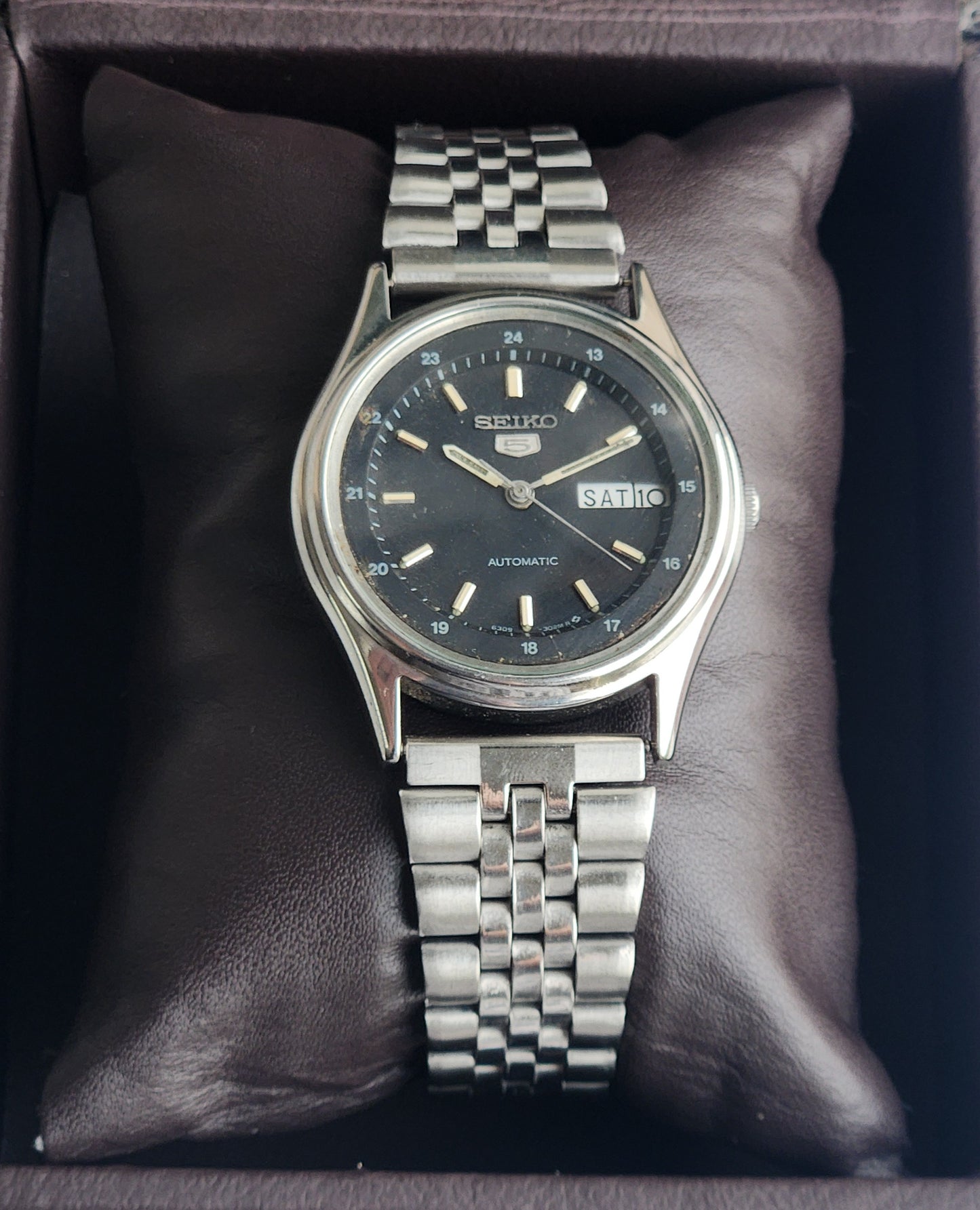 Vintage 1983 Original Seiko 5 Automatic 6309-8920  Black Face 17 Jewels Day-Date Japanese Men's Wrist Watch EG123