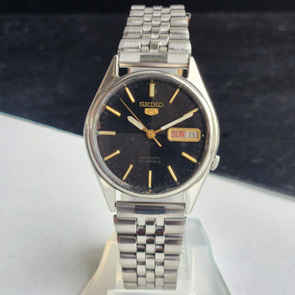 Vintage 1980 Original Seiko 5 Automatic 7009-3061  Black Face 17 Jewels Day-Date Japanese Men's Wrist Watch EG125