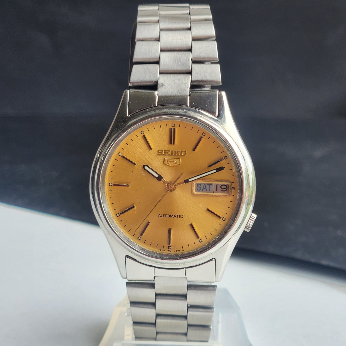 Vintage 1979 Original Seiko 5 Automatic 7009-3101 Golden Face 17 Jewels Day-Date Japanese Men's Wrist Watch EG135
