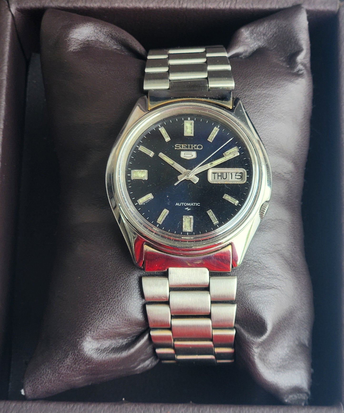 Vintage 1983 Original Seiko 5 Automatic 7009-4040 Blue Face 17 Jewels Day-Date Japanese Men's Wrist Watch EG137