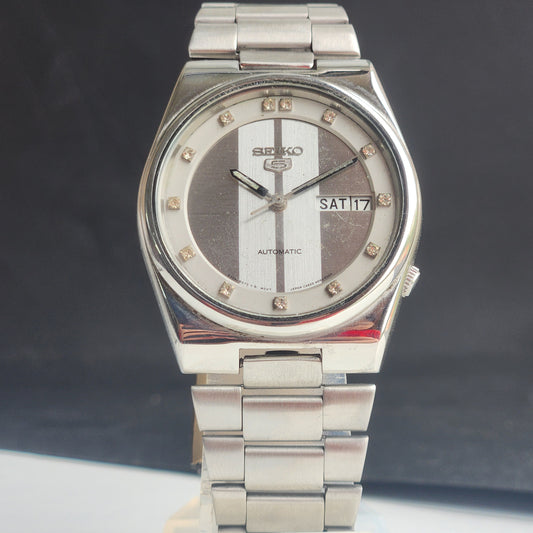 Vintage 1982 Original Seiko 5 Automatic 6309-9060 Silver Face 17 Jewels Day-Date Japanese Men's Wrist Watch EG138