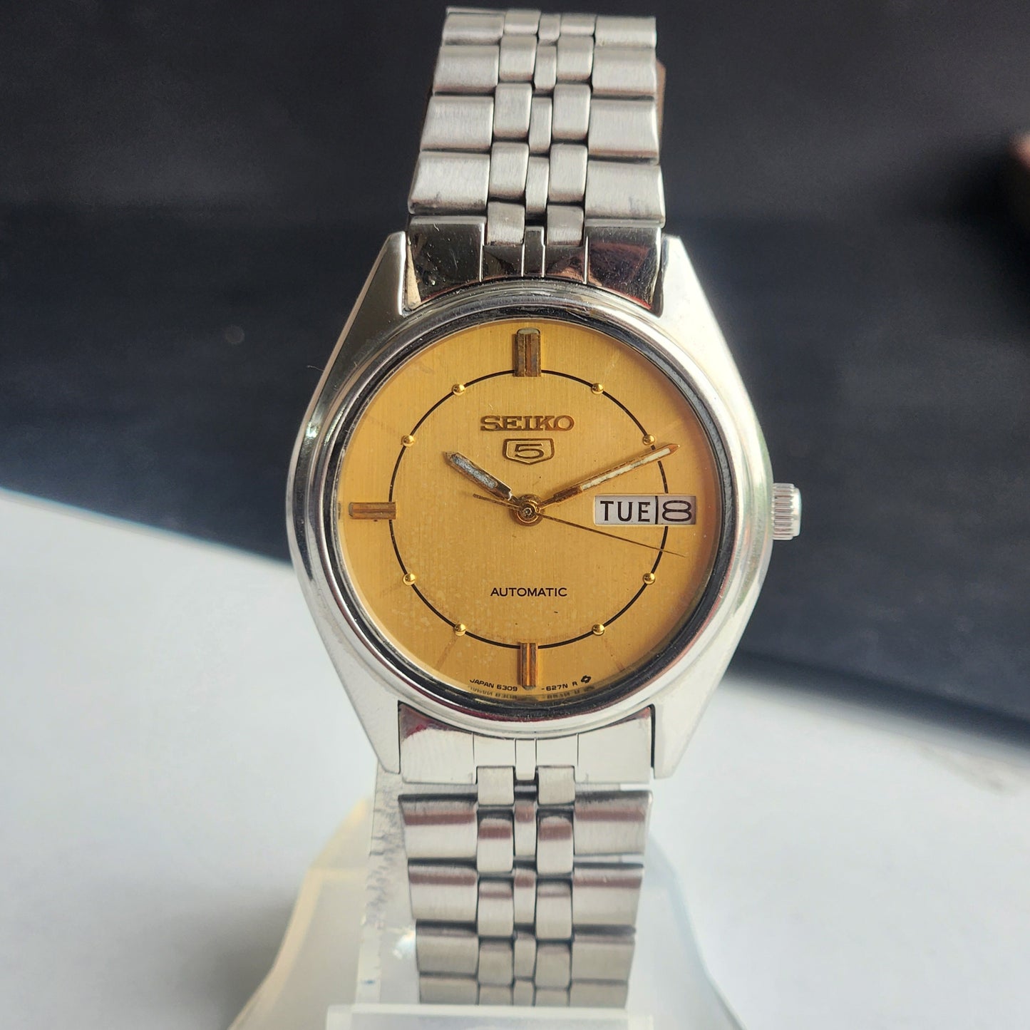 Vintage 1977 Original Seiko 5 Automatic 6309-6240 Golden Face 17 Jewels Day-Date Japanese Men's Wrist Watch EG139