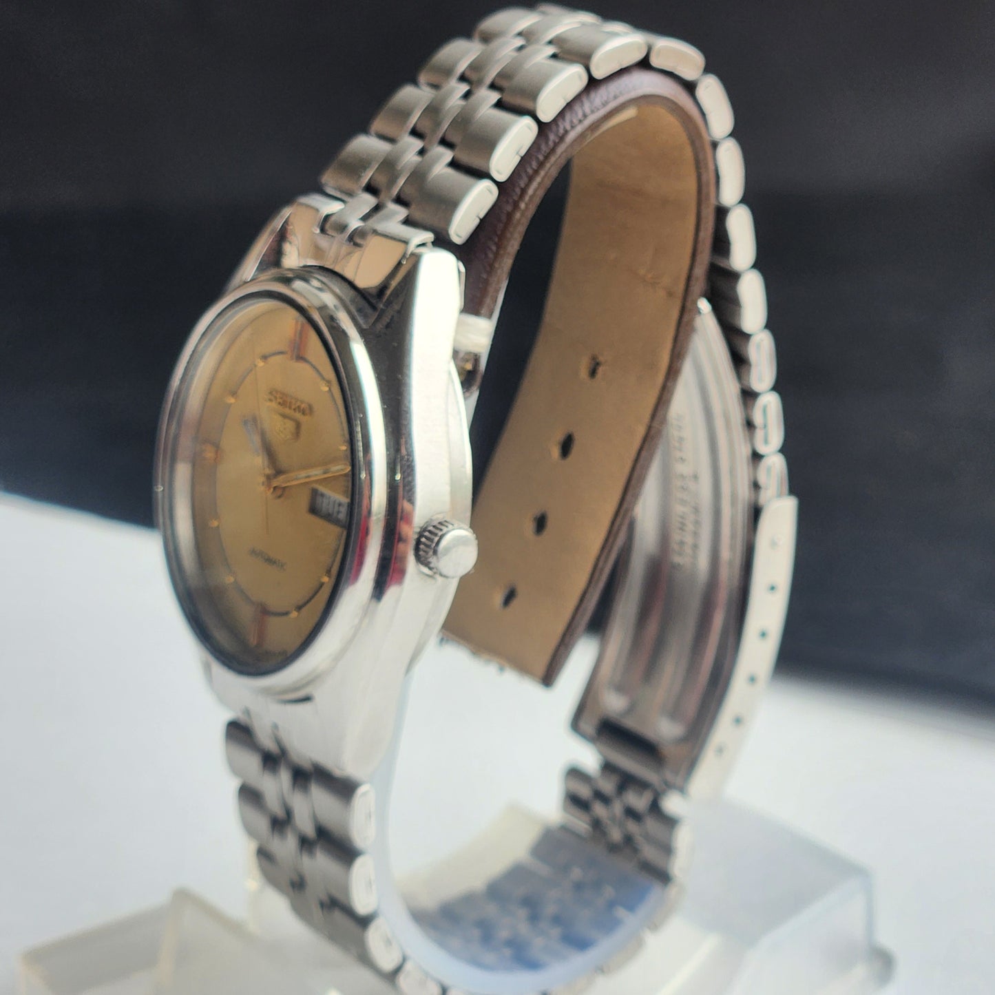 Vintage 1977 Original Seiko 5 Automatic 6309-6240 Golden Face 17 Jewels Day-Date Japanese Men's Wrist Watch EG139