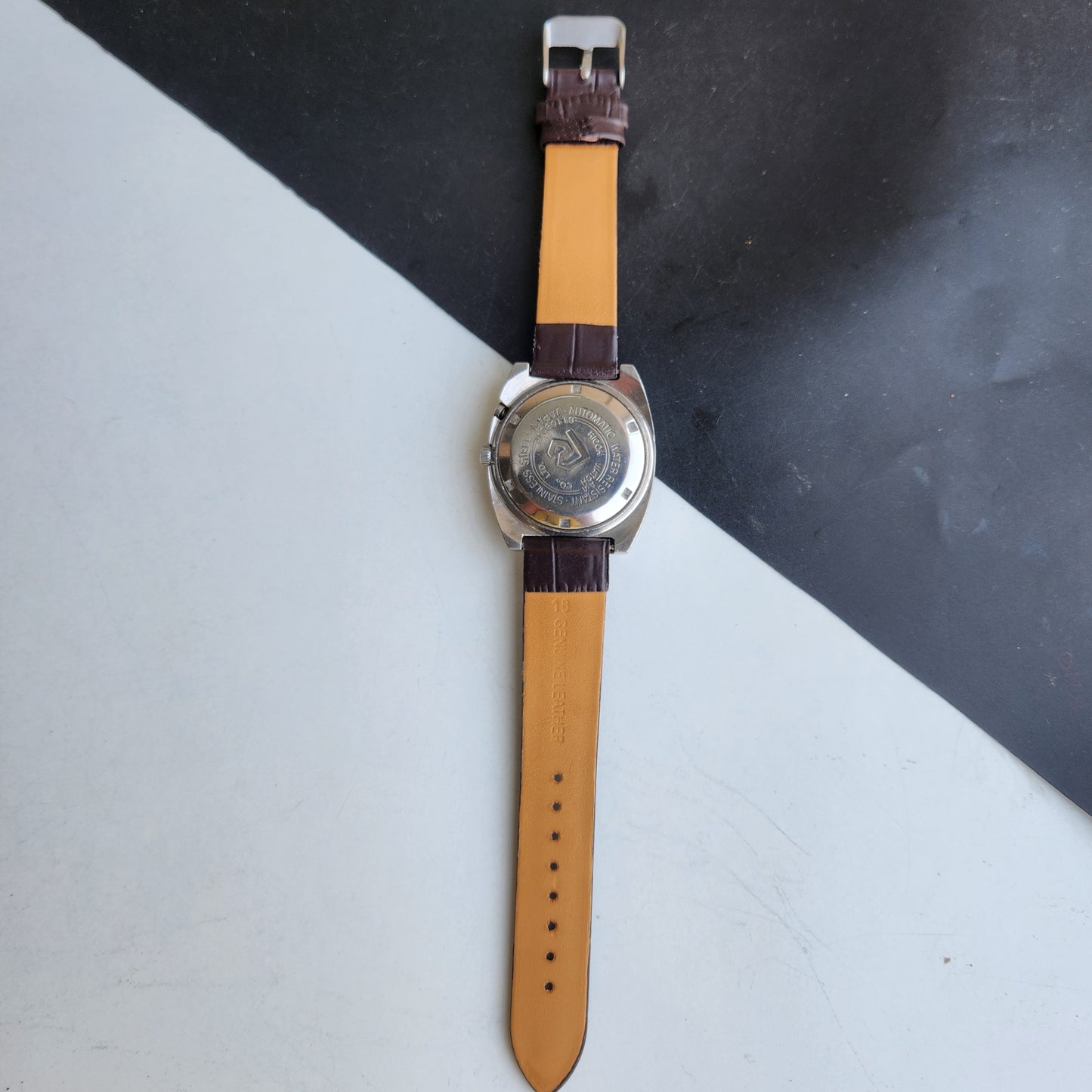 Vintage Original Ricoh R31 Blue Face Automatic 21 Jewels Brown Croco Leather Strap Men's Wrist Watch G59