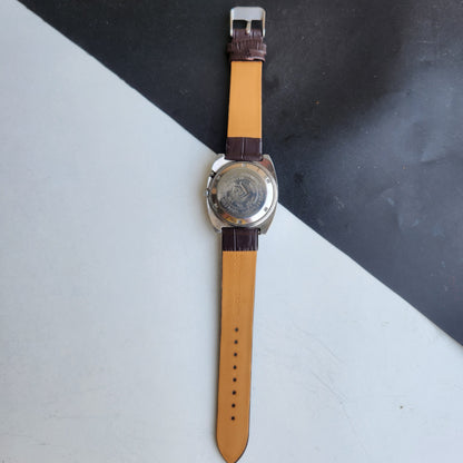 Vintage Original Ricoh R31 Blue Face Automatic 21 Jewels Brown Croco Leather Strap Men's Wrist Watch G59