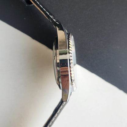 Vintage HMT Kohinoor Hand Winding 17 Jewels Grey Face Fluted Bezel Black Leather strap Men's Wrist Watch G40