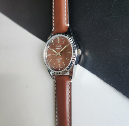 Vintage HMT Kohinoor Hand Winding 17 Jewels Brown Face Fluted Bezel Brown Leather strap Men's Wrist Watch G37