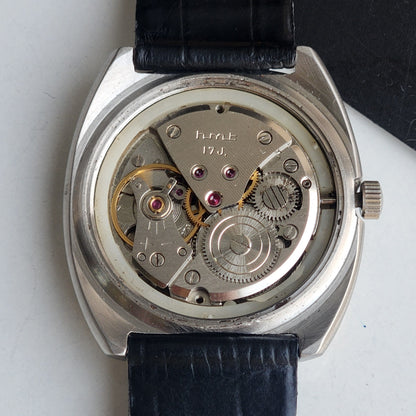 Vintage Original HMT Chirag Hand Winding 17 Jewels Green Face Black Leather Strap Men's Wrist Watch F99