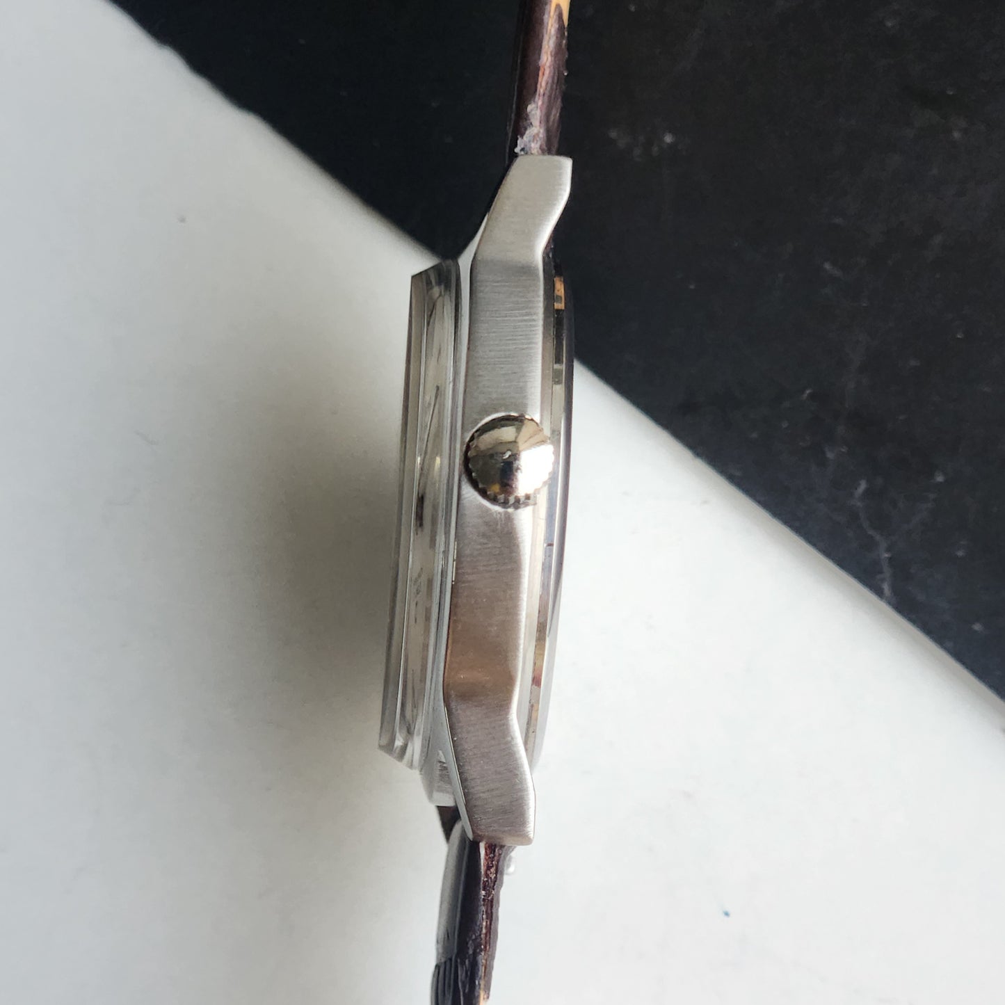 Vintage Original HMT Janata Hand Winding 17 Jewels White Off Face Brown Leather Strap Men's Wrist Watch G03