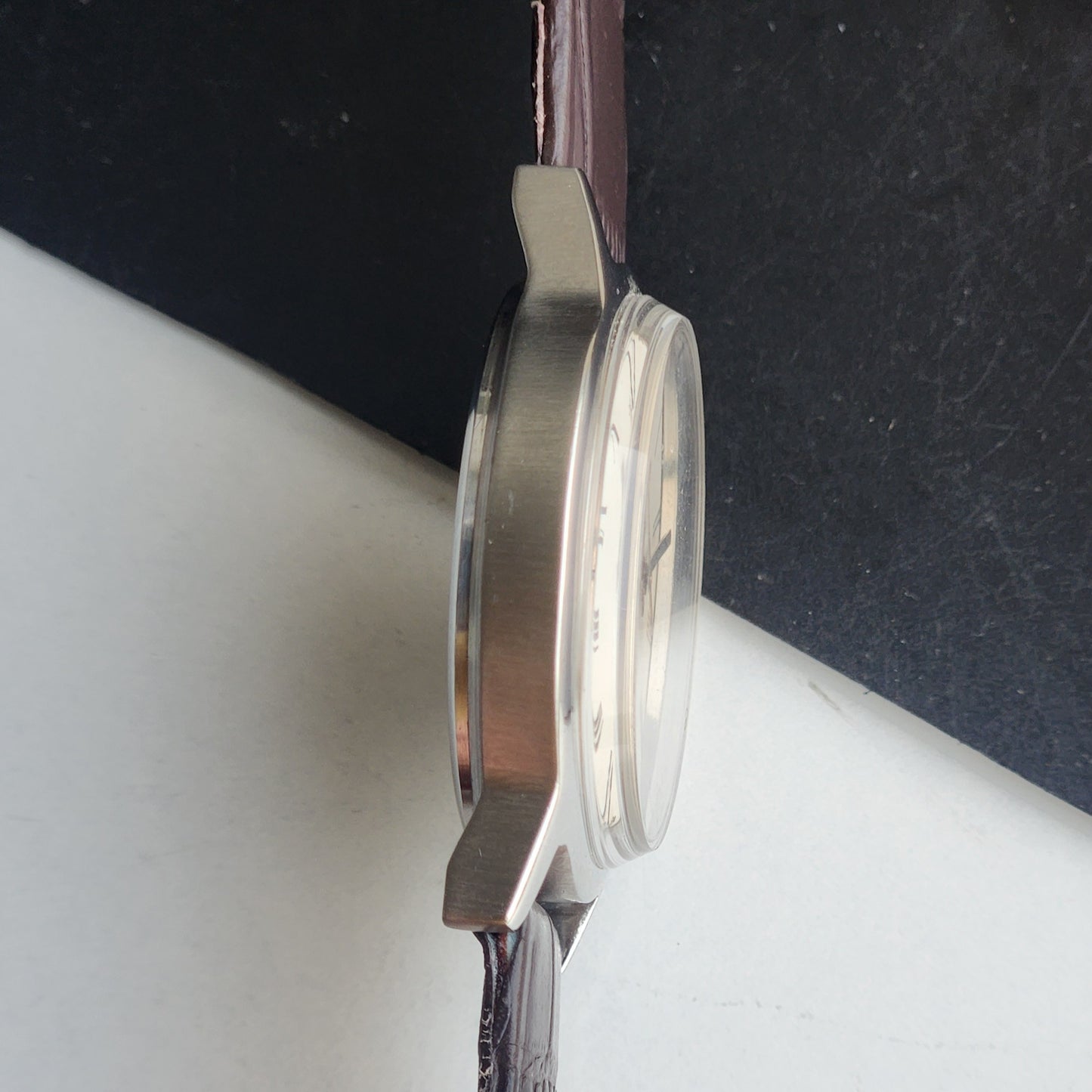 Vintage Original HMT Janata Hand Winding 17 Jewels White Off Face Brown Leather Strap Men's Wrist Watch G03