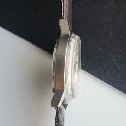 Vintage Original HMT Janata Hand Winding 17 Jewels White Off Face Brown Leather Strap Men's Wrist Watch G03