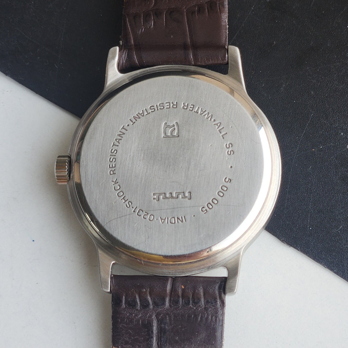 Vintage Original HMT Janata Hand Winding 17 Jewels White Off Face Brown Leather Strap Men's Wrist Watch G03