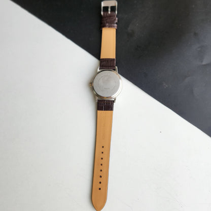 Vintage Original HMT Janata Hand Winding 17 Jewels White Off Face Brown Leather Strap Men's Wrist Watch G03