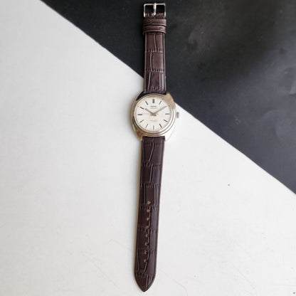 Vintage Original HMT Kohinoor Hand Winding 17 Jewels White Face Brown Leather Strap Men's Wrist Watch G06