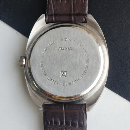 Vintage Original HMT Kohinoor Hand Winding 17 Jewels White Face Brown Leather Strap Men's Wrist Watch G06
