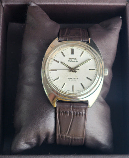 Vintage Original HMT Kohinoor Hand Winding 17 Jewels White Face Brown Leather Strap Men's Wrist Watch G06