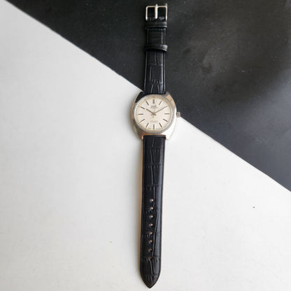 Vintage Original HMT Kohinoor Hand Winding 17 Jewels White Face Black Leather Strap Men's Wrist Watch G01
